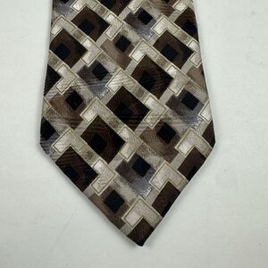 Fratelli Moda Silk Men's Tie  60 x 3.75 Italian 80s 'Tan Brown Grey Geometric
